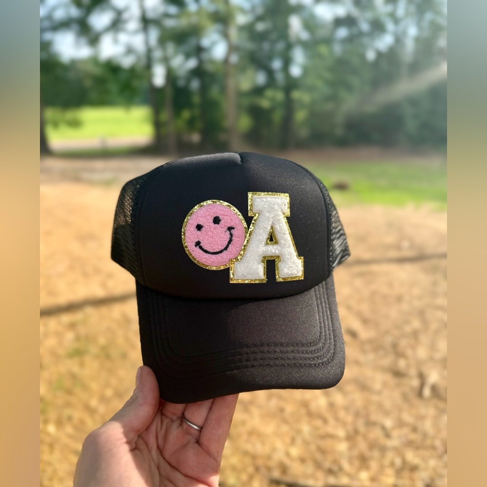 Initial/Smiley with Gold Sparkle Outline Trucker Hat
